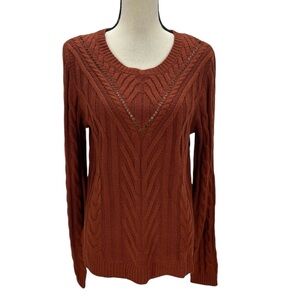 Hippie Rose Long Sleeve Crew Neck Sweater - Rust Orange - size Medium